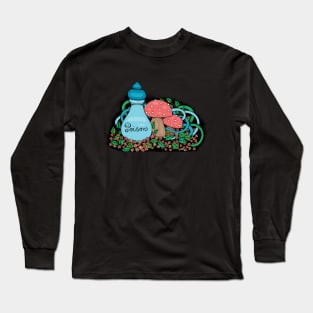 Cute Poison Bottle and Mushrooms Ink Colored Long Sleeve T-Shirt